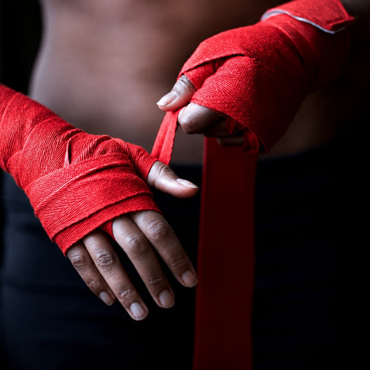 Boxystraps red hand wraps in use